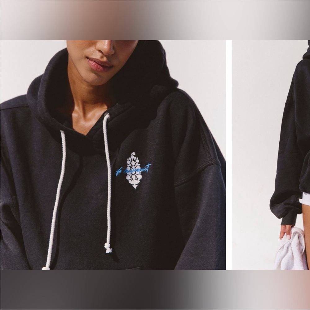 NWOT Free People FP Movement Final Call Buti Logo Hoodie - black white - M *IR* - Picture 4 of 12